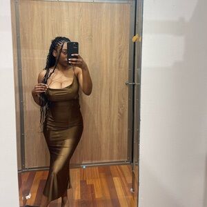 Brown Satin Dress